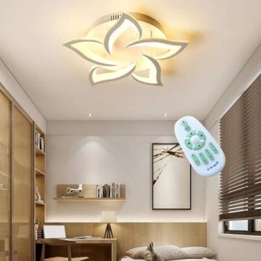 Imagem de Lâmpada De Teto Led Lâmpada De Sala De Estar Moderna Lâmpada De Teto De Design De Flor Criativa Regulável Com Controle Remoto Pétalas De Acrílico De Metal Lâmpada Pendurada Quarto Decoração