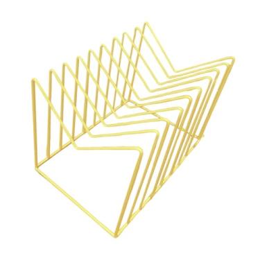 Imagem de WeiLaiKeQi Organizador de arquivos de mesa, porta-revistas, suporte de armazenamento multifuncional, classificador de arquivos, organizador de estante de mesa, Ouro