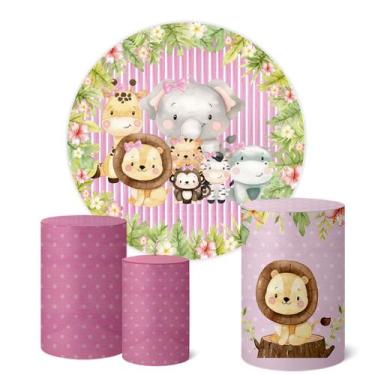 Imagem de Trio Capas Cilindro Painel Redondo 1,50m Safari Rosa - Fadrix, K1SFR00