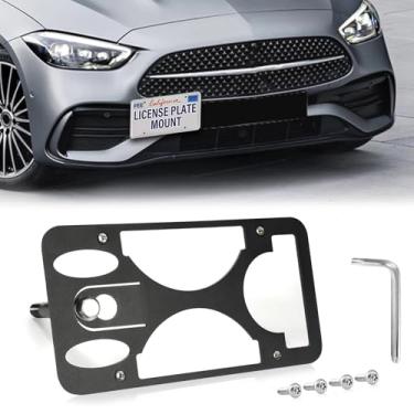 Imagem de Moldura frontal sem furadeira compatível com Mercedes-Benz Classe C Sedan/Wagon 2022-2023 Suporte de gancho de reboque para placa de carro antifurto Capas de etiqueta de carro à prova de ferrugem