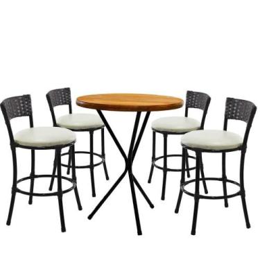 Imagem de 4 Banquetas Forts Baixa Ferro Fibra Preto Com Bistrô E Assento Branco 