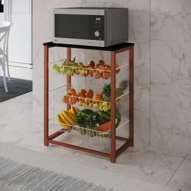 Imagem de Fruteira Com Suporte Para Micro-Ondas Barcelona Aço Cobre Cesto Branco