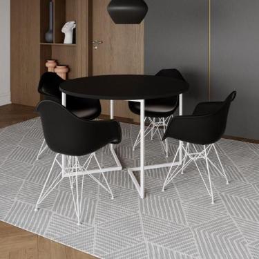 Imagem de Mesa Industrial Jantar Redonda Preta 110Cm Base V Com 4 Poltronas Daw 
