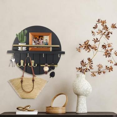 Imagem de Cabide de madeira para chaveiro, fácil instalação, vintage, redondo, porta-chaves, montado na parede, para entrada, corredor, cozinha