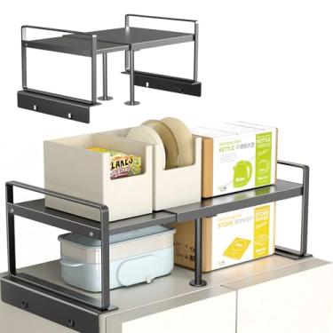 Imagem de Organizador superior de armazenamento de geladeira, ajustável de 52,8 a 93 cm, design antiderrapante em forma de L, economiza espaço para geladeira/forno de micro-ondas, cozinha, lavanderia