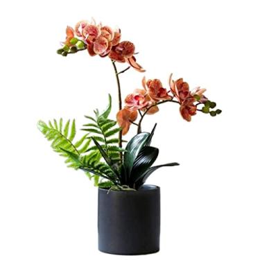 Imagem de DCYEQRQ Flores artificiais para decoração de arranjo de flores falsas Phalaenopsis, flores artificiais de orquídea em vaso, planta de flores artificiais para decoração de casa, flores falsas