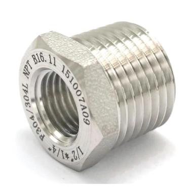 Imagem de 1/5.1 cm NPT macho x 1/10.2 cm NPT fêmea 304 aço inoxidável redutor bucha forjada encaixe de tubulação 3000 PSI água gás óleo