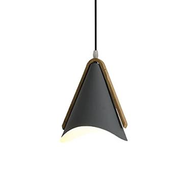 Imagem de Luz única rústica moderna com decoração de madeira luminária pendente de metal preto abajur balcão luz suspensa E27/E26 bar iluminação de teto luminárias de cozinha para sala de estar, ilha de cozinha