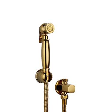 Imagem de Bidê portátil para vaso sanitário titânio latão dourado fralda de pano de bebê er água fria vaso sanitário montado na parede banheiro banheiro limpeza chuveiro kit (cor: conjunto C) (conjunto B)
