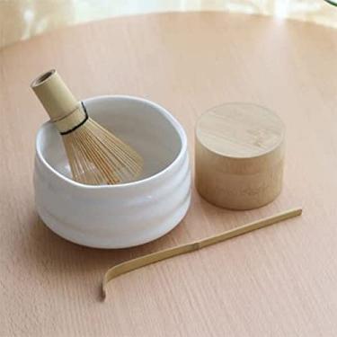 Imagem de QLDFX Tigela Matcha Tigela de salada japonesa Matcha tigela batedor colher Caddy conjunto de presente chá verde em pó chá cerimônia de chá do Japão Matcha Teaware Matcha Bowl Conjunto de chá (branco