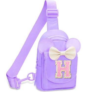 Imagem de Mochilas pequenas para meninas – Presentes de aniversário para meninas, para 3, 4, 5, 6, 7, 8, 9, 10 anos, pochete personalizada, pequena, rosa, bolsa tiracolo para crianças e meninas, Roxa, H