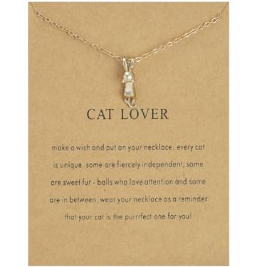 Imagem de IXDEAXLY Colar de gato fofo para mulheres, animais, gatos, amantes de animais de estimação, presentes para meninas, Zinco, Sem Pedra Preciosa
