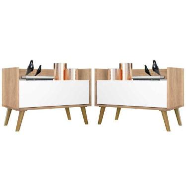 Imagem de Kit C/ 2 Mesas De Cabeceira 80 Cm Rustic/branco/natural - MULTIMOVEIS