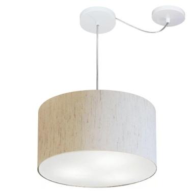 Imagem de Lustre Pendente Cilíndrico Com Desvio De Centro Md-4256 Cúpula Em Tecido 40x21cm Linho Bege - Bivolt