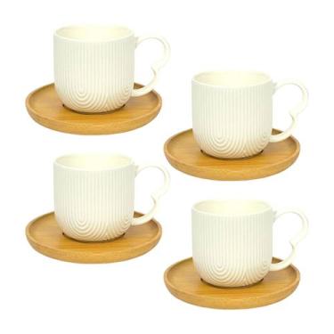 Imagem de Conjunto 4 Xícaras Oásis Em Cerâmica Com Pires Chá Café 90ml - Haüskra