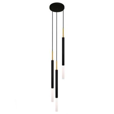 Imagem de Luminária Teto Tubo Triplo Difusor Sala Quarto Preto Dourado - Singlel