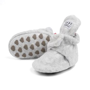 Imagem de Botas de algodão para bebês com aderência antiderrapante, meias aconchegantes de lã de inverno para recém-nascidos, sapatos de berço para meninos e meninas, Cinza, 12-18 Months Toddler