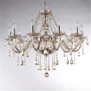 Imagem de Lustre de luxo europeu com cristais dourados e iluminação LED para sala de estar, restaurante, quarto, villa, hotel, duplex, loja de roupas, salão de beleza, café, bar e karaokê (HA 10 lâmpa