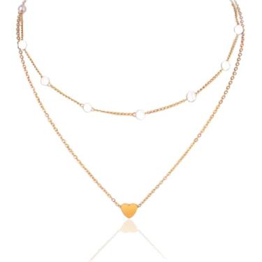 Imagem de Ondder Colar em camadas de coração dourado para mulheres, colar gargantilha para mulheres, pingente delicado, corrente de ouro para mulheres, colar grosso, joias de ouro