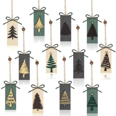 Imagem de Civaner 24 peças de enfeites rústicos de árvore de Natal, ornamentos de casa de fazenda para árvores, decorações penduradas de madeira natural para casa, escritório, lareira, guirlanda de guirlanda de