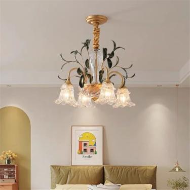 Imagem de Lustre Americano Pastoral com Criatividade Francesa e Flores para Sala de Estar, Sala de Jantar, Quarto, Escritório, Casa de Campo ou Escada - Luminária Pendente LED (B 5 Lâmpadas)