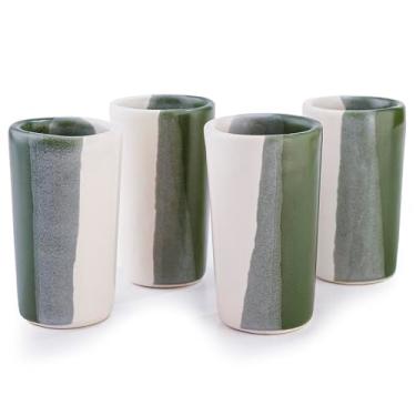 Imagem de MEXTEQUIL Conjunto de copos de tiro de cerâmica artesanal artesanal - atiradores modernos de tequila e mezcal - Presente exclusivo de bar rústico para casa (Dossel da floresta)