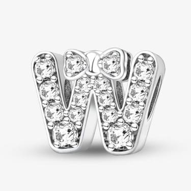 Imagem de 1 peça, pingente de prata esterlina, com pingente de letra de laço, miçanga, ajuste faça você mesmo, joias combinando e presente de decoração de roupa diária para mulheres (W)