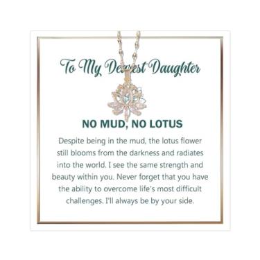 Imagem de Embtrem Colar To My Daughter, colar de lótus dourado para mulheres, colar de strass, joias de aniversário, presentes para filha, mãe e pai, Cobre, Sem Pedra Preciosa