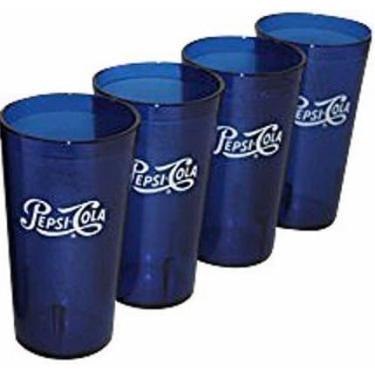 Imagem de Conjunto de 4 copos de plástico azul royal com logotipo clássico em script, 473 ml