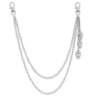 Imagem de PHOGARY Corrente de calça para homens e mulheres, corrente para jeans, crânio, roupa urbana, acessórios punk, correntes, calças em camadas