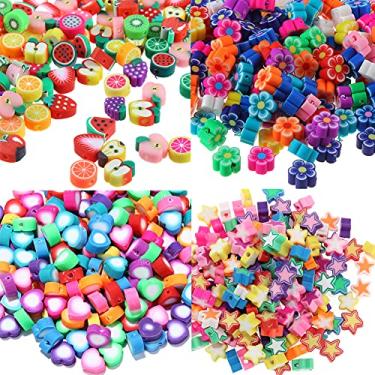 Imagem de SUKPSY 100 peças de contas coloridas de flor de frutas mistas em forma de coração de argila com orifício, pingentes soltos para slime e contas, para pulseira, colar, celular, cordão, artesanato, acessórios