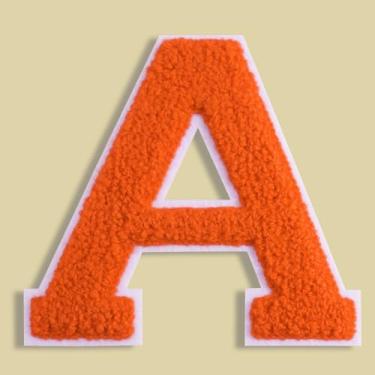 Imagem de QianSiLi Adesivos de letras universitárias de chenille laranja de 11 cm, letras grandes para jaquetas Letterman, moletons com capuz, mochilas, coletes, roupas, adesivos individuais da letra A
