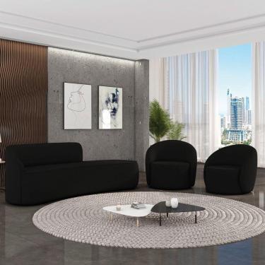 Imagem de Sofá 4 Lugares Orgânico 220cm Morgan E 2 Poltronas Lua Suede Preto D03 - D`rossi