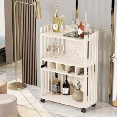 Imagem de Aparador Luxo Com Adega Ripado 59cm – Balcão Bar Estreito MDF 82cm Altura – Design Sala de Jantar/Estar (Branco)