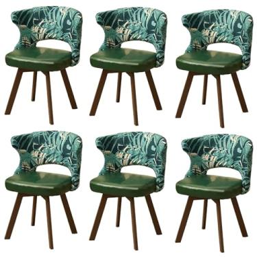 Imagem de Cadeiras de jantar giratórias de 360°, cadeira estofada com apoio de braço e encosto vazado, pernas grossas de madeira maciça, 150 kg, 6 peças