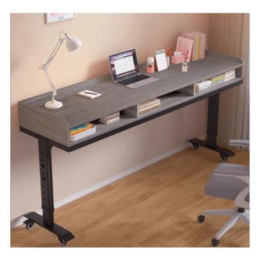 Imagem de HGTRH Mesa sobreposta com rodas de bloqueio, mesa de computador de madeira maciça com 3 gavetas, ajuste de altura de 68 ~ 103 cm, capacidade de carga, 125 kg, mesa sobre a cama, mesa com rodinhas para