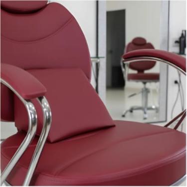 Imagem de Cadeira de Barbeiro Reclinável Profissional Giratória com Base Hidráulica – Salão e Barbearia (BORDO ACETINADO)