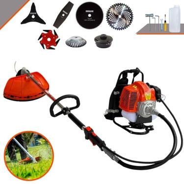 Imagem de Cortador de Grama Costal Terra GRC-430 43cc 1,7HP Com Carretel + Facas 2 Pontas, 3 Pontas, 6 Pontas, 40 Dentes de Vídea, 80 Dentes, Trimmer e Escova
