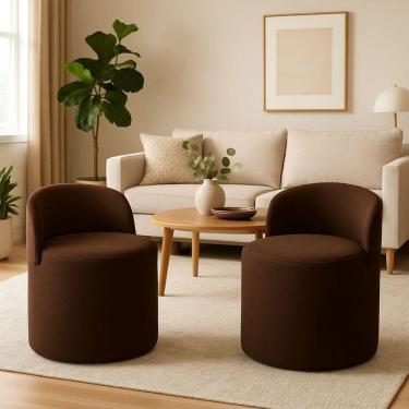 Imagem de Kit 2 Puff Encosto Suede Redondo Sala Banco Orgânico Quarto Marrom