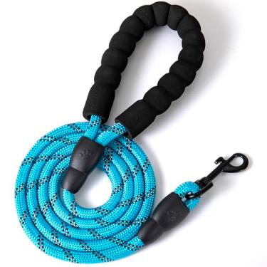 Imagem de Coleira de nylon para treinamento de cães, com alça de corda macia acolchoada e antiderrapante, guia forte de 1,8 m, coleira altamente refletiva para cachorros, cães médios e grandes (azul)