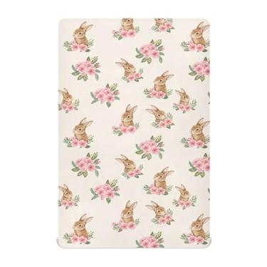 Imagem de SEHANY Lençol de berço de coelho fofo para meninos e meninas, macio, respirável, elástico, lençol com elástico padrão para bebês de 27 x 99 cm