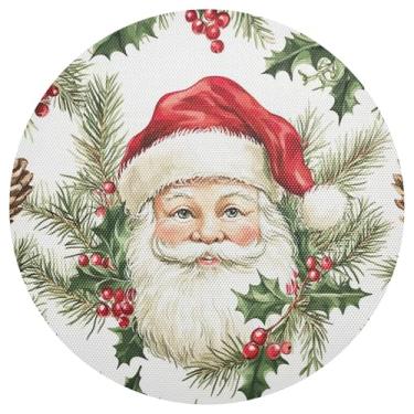Imagem de xigua Jogo americano redondo de Natal Papai Noel, conjunto de 4, tapete de mesa redondo antiderrapante resistente ao calor, tapetes de mesa de 48 cm para decoração de cozinha, jantar e festa
