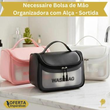 Imagem de Necessaire Bolsa Mão Feminina Organizadora Alça Viagem Maquiagem Estoj