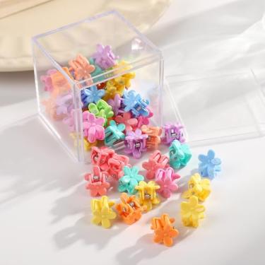 Imagem de 80 peças de mini garras de cabelo com caixa quadrada transparente, clipes de garra pequenos em cores e designs variados, conjunto de grampos de cabelo a granel para mulheres, viagens e organizador