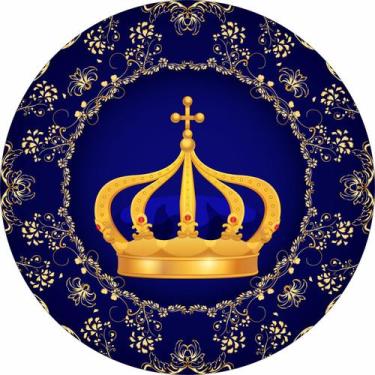 Imagem de Painel de Lona Redondo Coroa Azul Arabescos Dourados - Fabrika De Fest