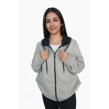 Imagem de Jaqueta Impermeável Feminina Capuz Forrado, 4 Bolsos, Ajuste e Elástic