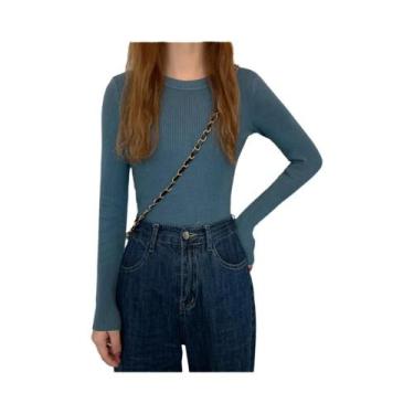 Imagem de Suéter Feminino De Tricô Manga Longa Gola O Moda Outono Inverno Básico