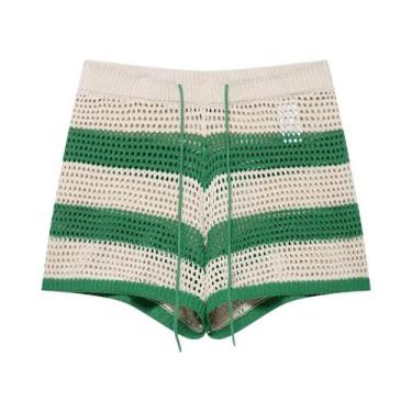 Imagem de Conjunto De Verão Feminino Em Tricô Com Camisa Listrada E Shorts, Tern