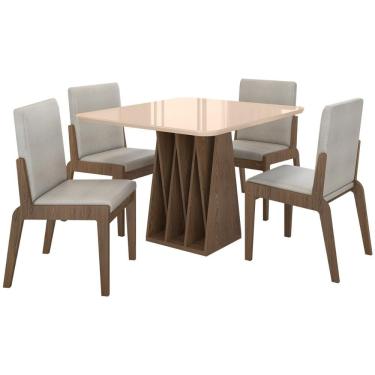 Imagem de Kit Mesa De Jantar Orquestra Com 4 Cadeira Sinfonia Em Linho Carvalho-fendi-cinza
