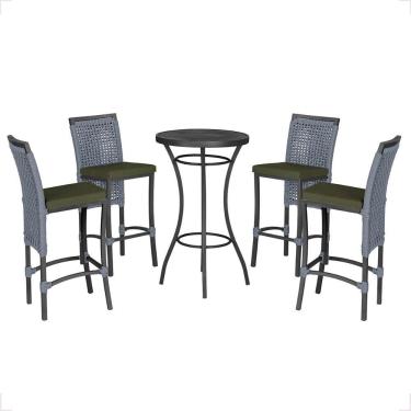 Imagem de Mesa Bistro E 4 Banquetas Roma Preta Corda Náutica 12 Prata